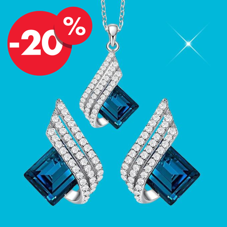 طقم مجوهرات مكون من عقد بقلادة كريستال مطلي بالبلاتينيوم بتصميم اجنحة ملاك