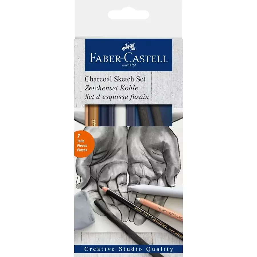 Fusain Extra Soft Faber-Castell Pitt - Set De 3 Bâtons - Noir Intense - 8mm