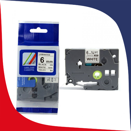 Ruban BROTHER 6mm - Black on White