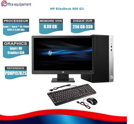 HP EliteDesk 800 G3 i5-7e Génération 8G RAM 256 Go SSD - PACK COMPLET