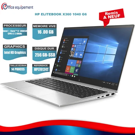 HP ELITEBOOK Tactile X360 1040 G6 i7 -8e Génération 8G RAM 256 Go SSD