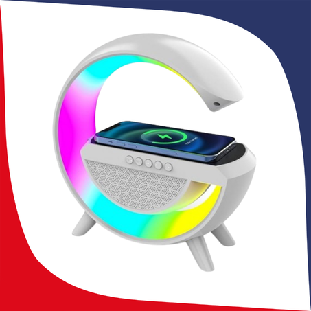 Chargeur Sans Fil + Haut Parleur Bluetooth + Lumière Led Multicolore 3in1