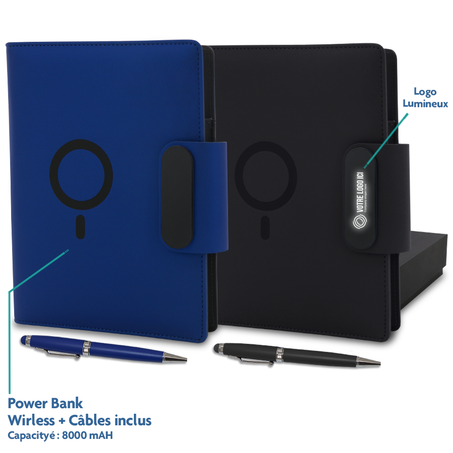 Coffret Notebook Power Bank 8000 MAH Wireless + Stylo