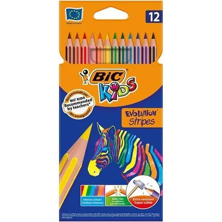 Crayon Couleur Long BIC KIDS Evolution Stripes - 12 Couleurs