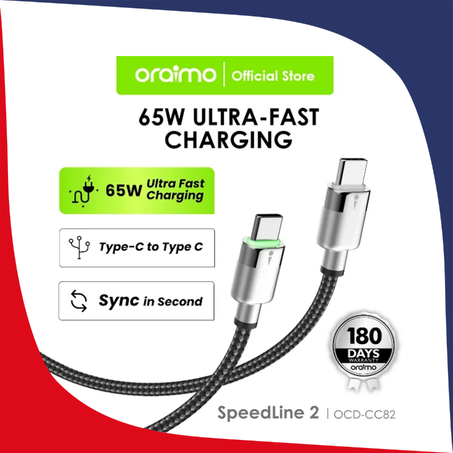 Câble Oraimo Speedline Android Type-C 65W Charge rapide 20V 3,25A Longueur 1m OCD-CC82