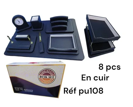 Ensemble De Bureau En Bois et en Cuir KING STYLE - 8 pièces