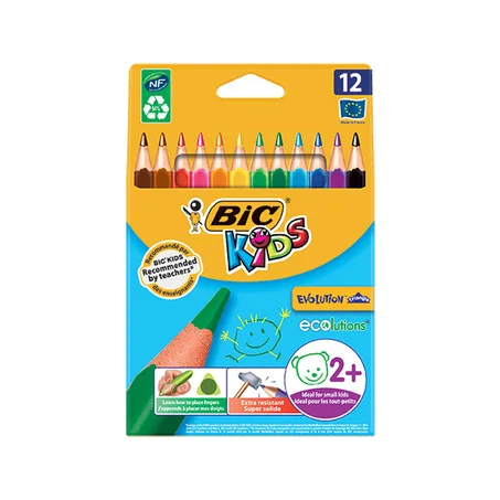 Crayon Couleur Triangulaire Maxi Evolution BIC - 12 Couleurs
