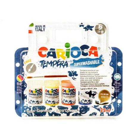 Gouache Tempera 25ml CARIOCA - 5 Couleurs + Brosse