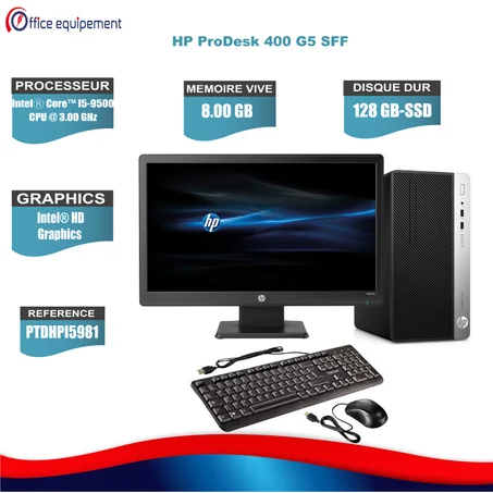 HP ProDesk 400 G5 SFF I5-9e Génération 8G RAM  256 Go SSD - PACK COMPLET