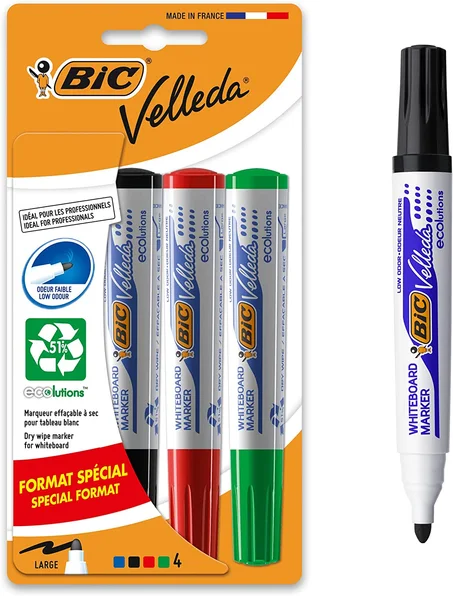 Marqueur pour Tableau BIC VELLEDA  - Paquet de 4 Marqueurs