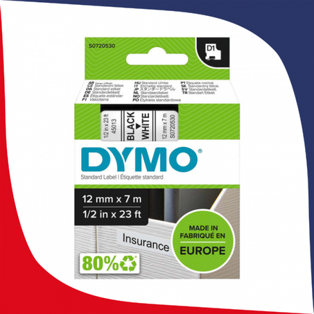 Ruban DYMO 12mm-7m Noir/Blanc Original