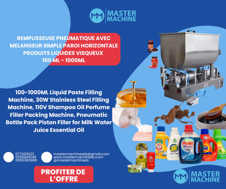 REMPLISSEUSE PNEUMATIQUE AVEC MELANGEUR SIMPLE PAROI HORIZONTALE PRODUITS LIQUIDES VISQUEUX 100 ML - 1000ML