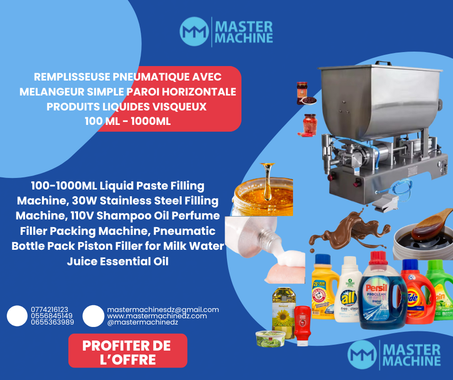 REMPLISSEUSE PNEUMATIQUE AVEC MELANGEUR SIMPLE PAROI HORIZONTALE PRODUITS LIQUIDES VISQUEUX 100 ML - 1000ML