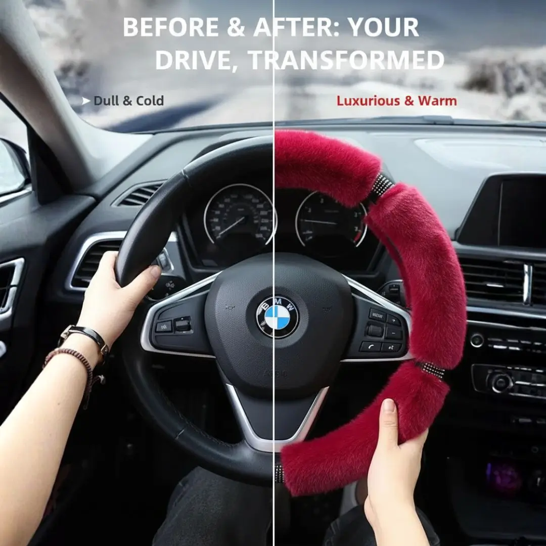 غلاف مقود السيارة الفرو