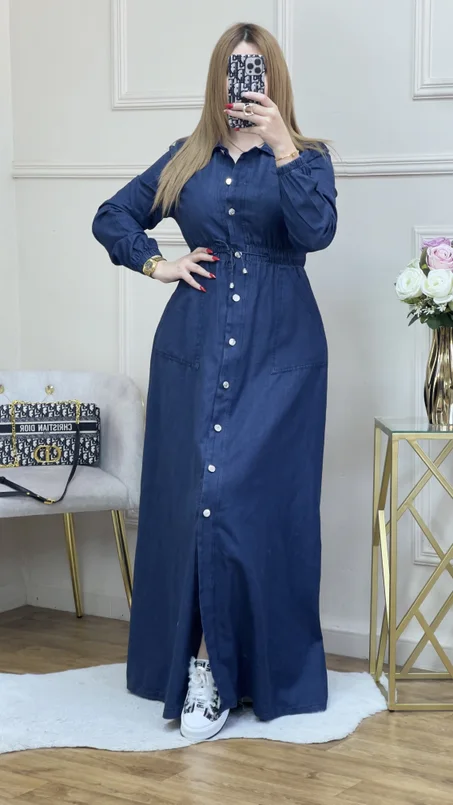 Robe jeans avec bouton est poche 2025