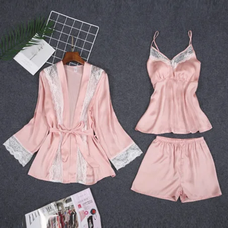 Pyjamas femmes trois pièces en satin