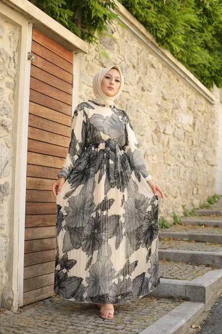 Robe hidjab impression floral pour femmes