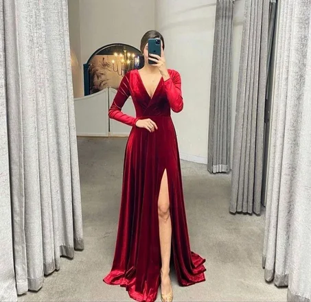 Robe de soirée en velours pour femmes