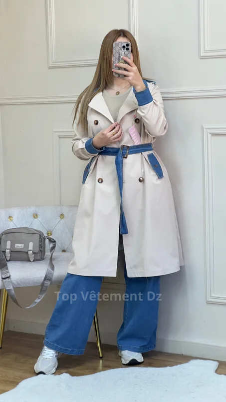 Ensemble Trench-coat Jeans Avec Pantalon Palazzo