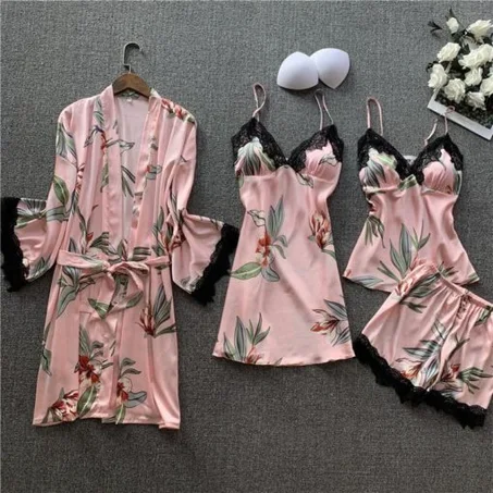 Pyjama femme quatre pièces été soie