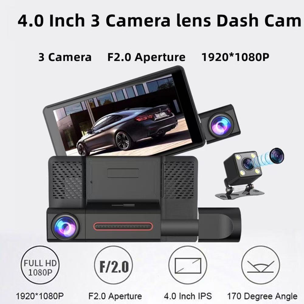 جهاز تسجيل سيارة 4K بدقة 1080P - 360°، كاميرا أمامية قابلة للدوران، مرآة خلفية، رؤية ليلية، وصندوق أسود للحماية