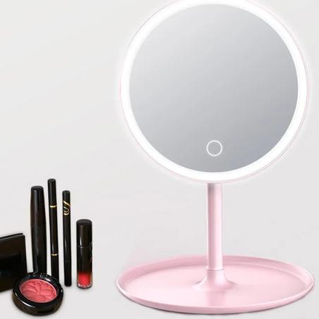 مرآة مكياج ستديرة مع ضوء أبيض ليد قابل للشحن Led lighted 360° rotation