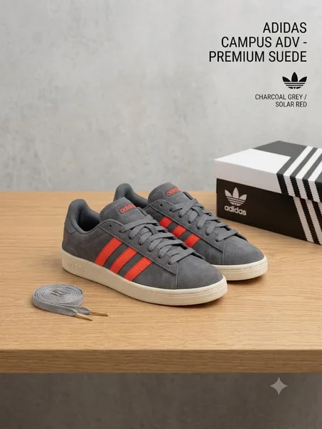 Adidas Campus ADV Charcoal Grey Solar Red – Premium Suede Skate Shoes