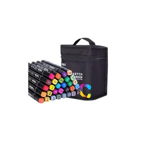 Deli Professional Sketch Marker Pen - Boite de 30 couleurs - 2 tête (1mm rond, 6mm biseauté)
