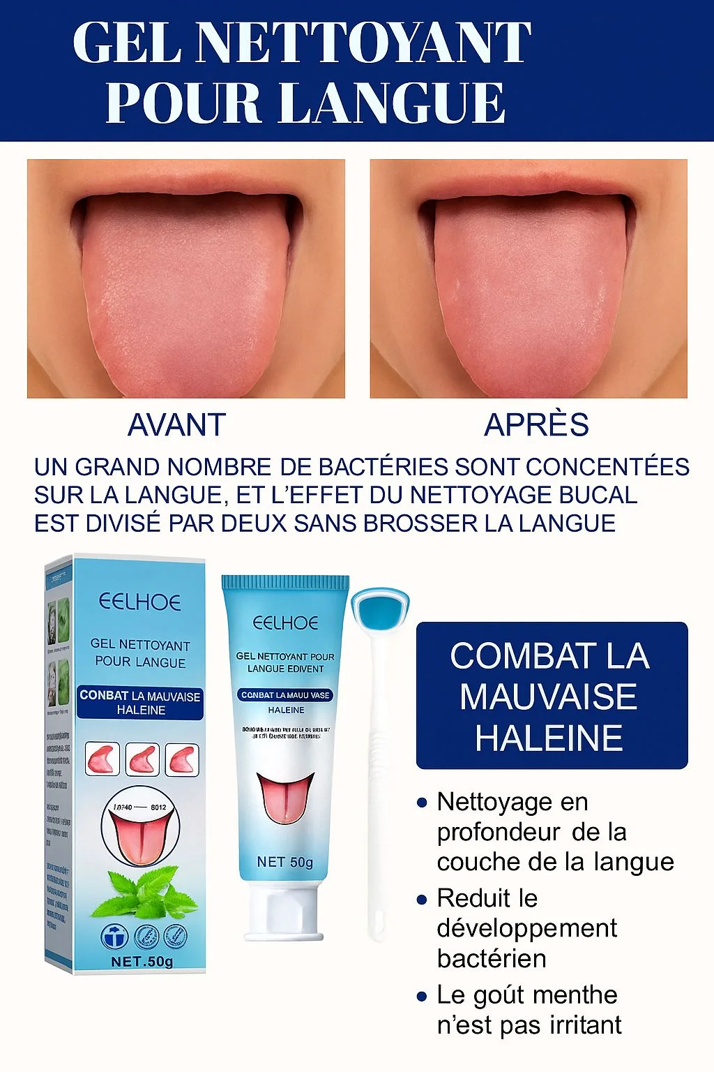 🌿 GEL BIO + 🪥 BROSSE LANGUE 🔥 La Solution Idéale Contre la Mauvaise Haleine 😮‍💨💨