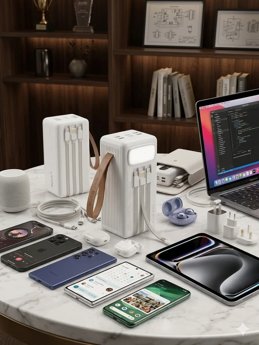 باور بانك notch 50 000 mAh قوي بشحن سريع + كابلات مدمجة