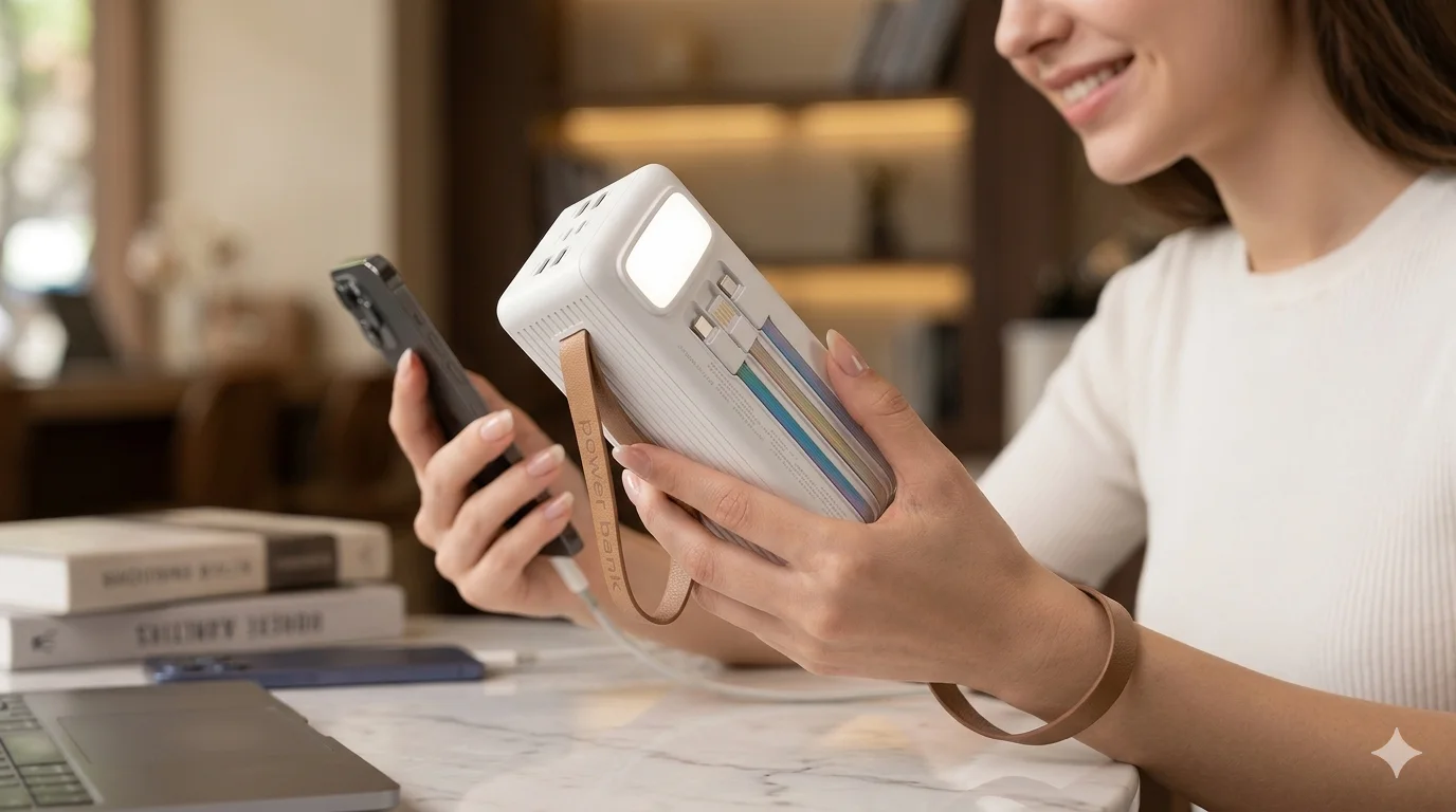 باور بانك notch 50 000 mAh قوي بشحن سريع + كابلات مدمجة