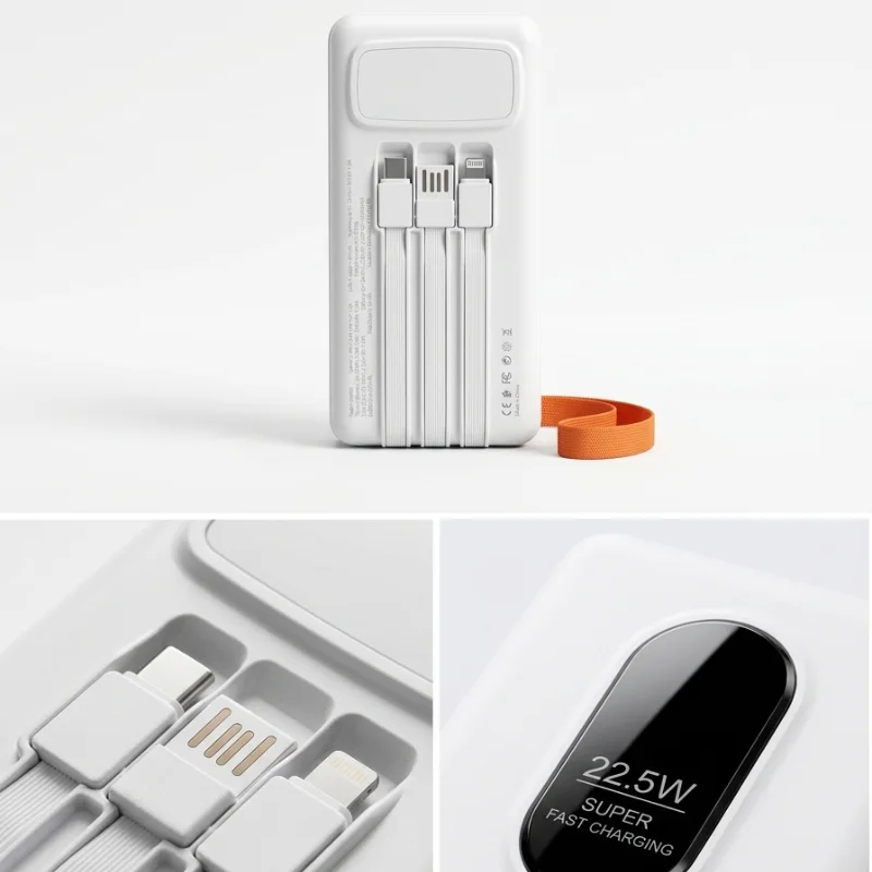 باور بانك notch 30 000 mAh قوي بشحن سريع + كابلات مدمجة