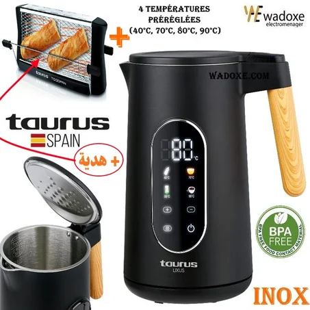غلاية كهربائية ذكية من الفولاذ المقاوم للصدأ - التكنولوجيا والأناقة + هدية  - TAURUS