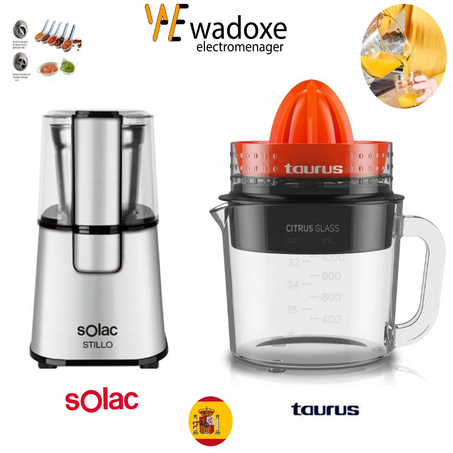 مطحنة INOX منزلية للقهوة و التوابل + عصارة البرتقال والحوامض الأنيقة زجاج - WADOXE