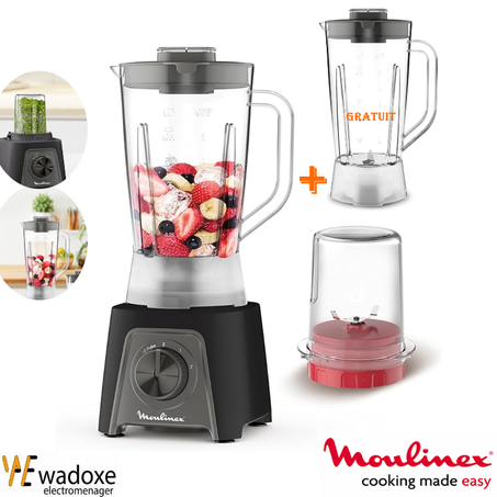 خلاط كهربائي أسود + كأس إضافي هدية - MOULINEX