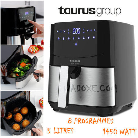 قلايه هوائية XXL بدون زيت 5 لتر  08 برامج + إقتصادية مع ضــــمـــــان ســـنـــتـــيـــن - TAURUS