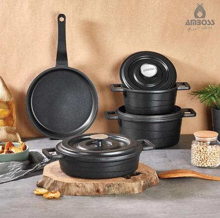 طقم قدور طهي Amboss Copper من 7 قطع تيتانيوم المقاوم للخدش