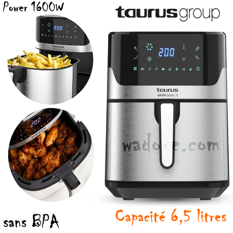 قلايه هوائية XXXL بدون زيت 6.5 لتر  08 برامج + إقتصادية مع ضــــمـــــان ســـنـــتـــيـــن - TAURUS