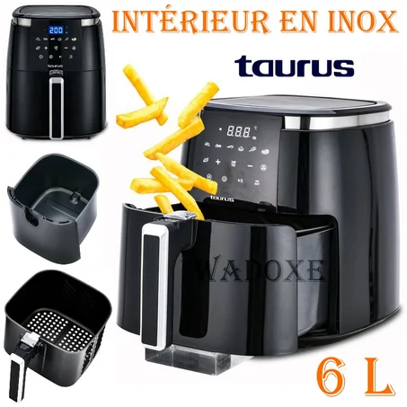 قلايه هوائية بدون زيت 6 لتر مع 08 برنامج,  الجزء الداخلي للجهاز مصنوع من الفولاذ المقاوم للصدأ  - TAURUS