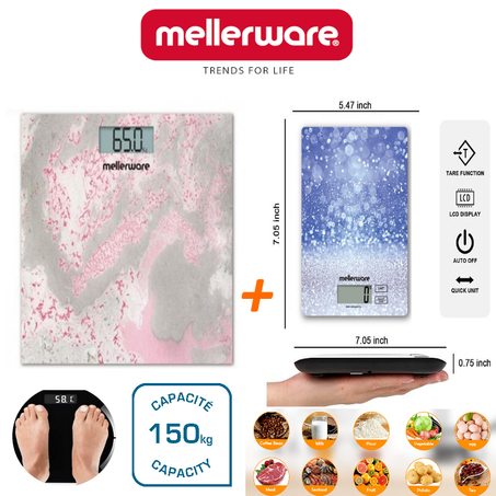 باقة ميزان المطبخ الرقمي + ميزان الكتروني لمتابعة لياقتك البدنية بدقة - MELLERWARE