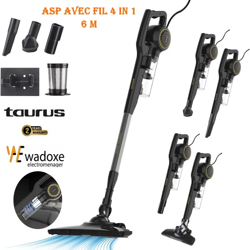 مكنسه كهربائية سلكية بقوة شفط عالية 4 في 1 مع فلتر هيبا للارضيات الصلبة  - TAURUS
