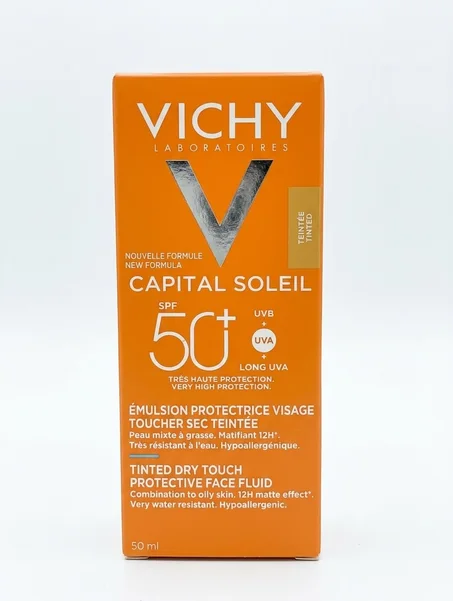 Vichy capital soleil teinted SpF50+ tinted dry touch protective face fluid peau mixte à grasse 50ml