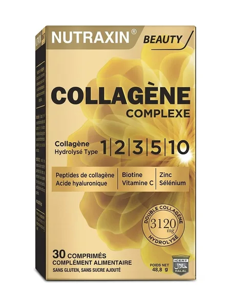Nutraxin  Collagéne complexe  collagéne hydrolysé type 1\2\3\5\10 zinc+ selenium+ biotine+ vitamine c+ peptides de collagéne + acide hyaluronique