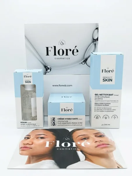 Floré pack perfect skin gel nettoyant,créme hydratante;sérum visage cosmétique 100% algérienne