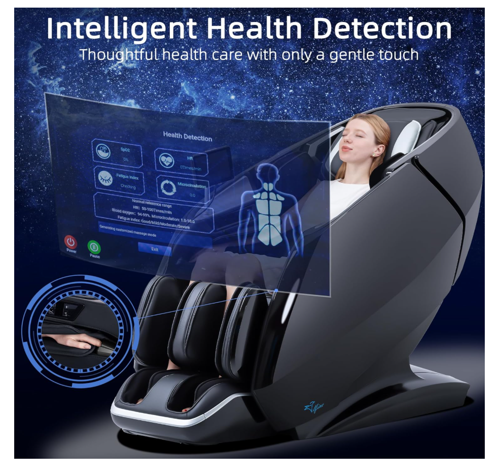 A860 Full Body 4D Massage Chair-Health Detection,Dual-Core System, 125°-166° i-Open Flexible Rail,Top Grain Genuine Cowhide,Customizable Programs,APP Control, AI Voice Control, 20+5 Modes(Dee