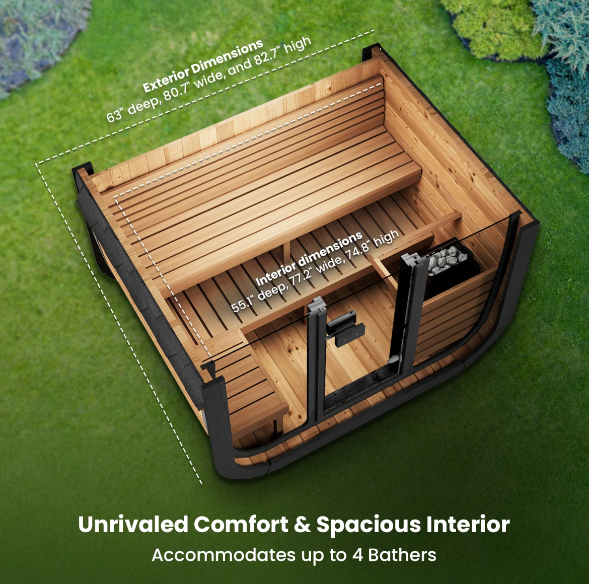 SaunaLife 4-Person Cube-Series Outdoor Home Sauna Kit CL5G