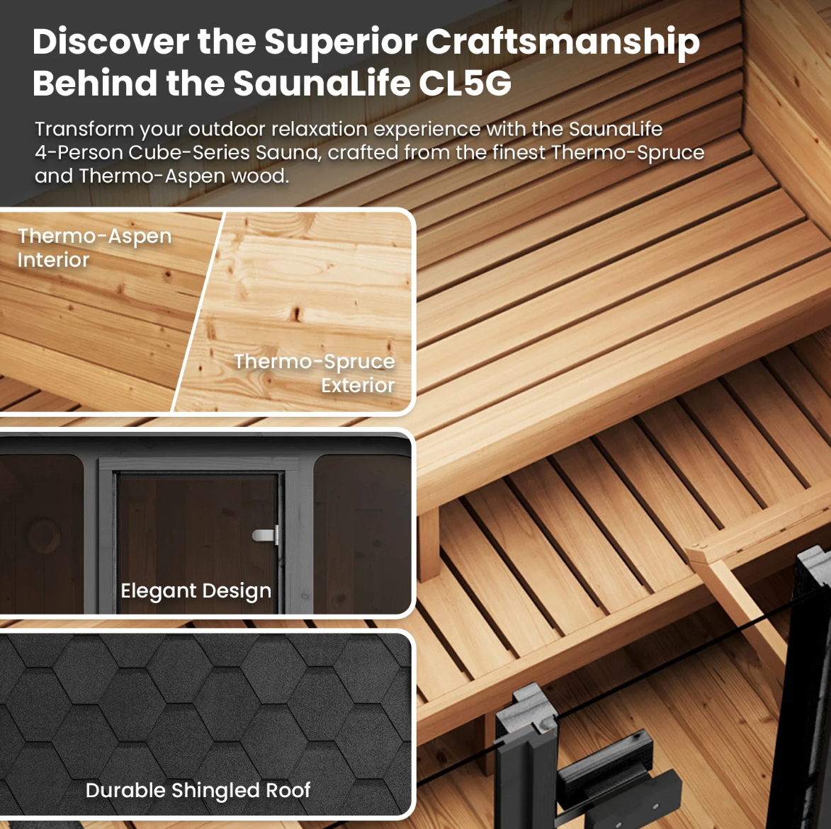 SaunaLife 4-Person Cube-Series Outdoor Home Sauna Kit CL5G