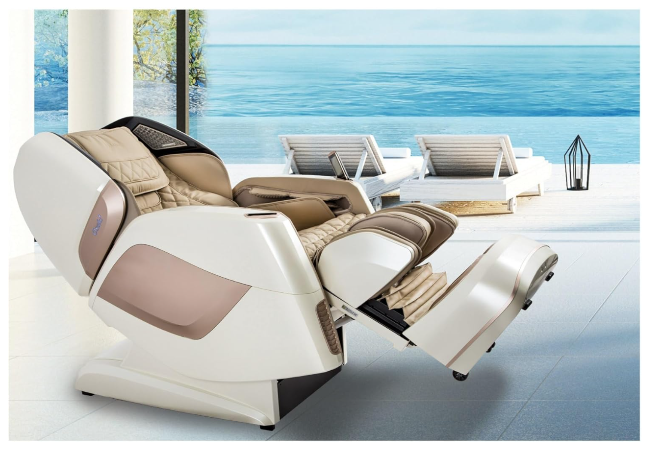 Osaki OS-Pro Maestro 4D Zero Gravity Massage Chair with Heated Rollers, L-Track Design, Touch Screen Remote (Ivory)