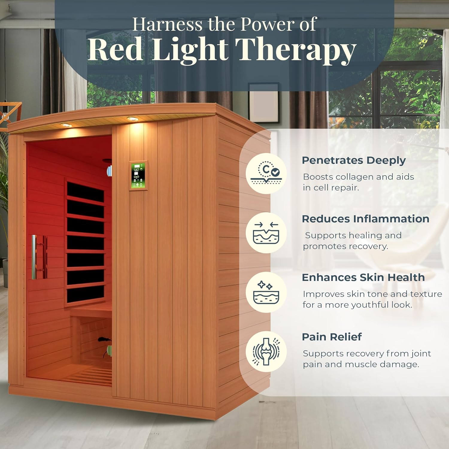 DYNAMIC SAUNAS Madrid Elite 3-Person Ultra Low EMF FAR Infrared Sauna with Red Light Therapy & Bluetooth Speakers | Personal Indoor Dry Heat Sauna for Home & Gym – Made from Canadian Hemlock