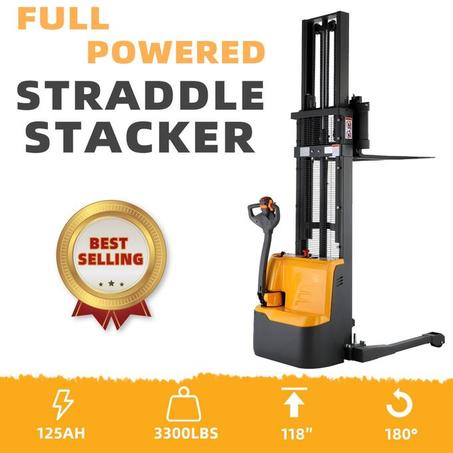 Powered Forklift Full Electric Walkie Stacker 3300lbs Cap. Straddle Legs. 118" lifting Local Pick-Up A-3023